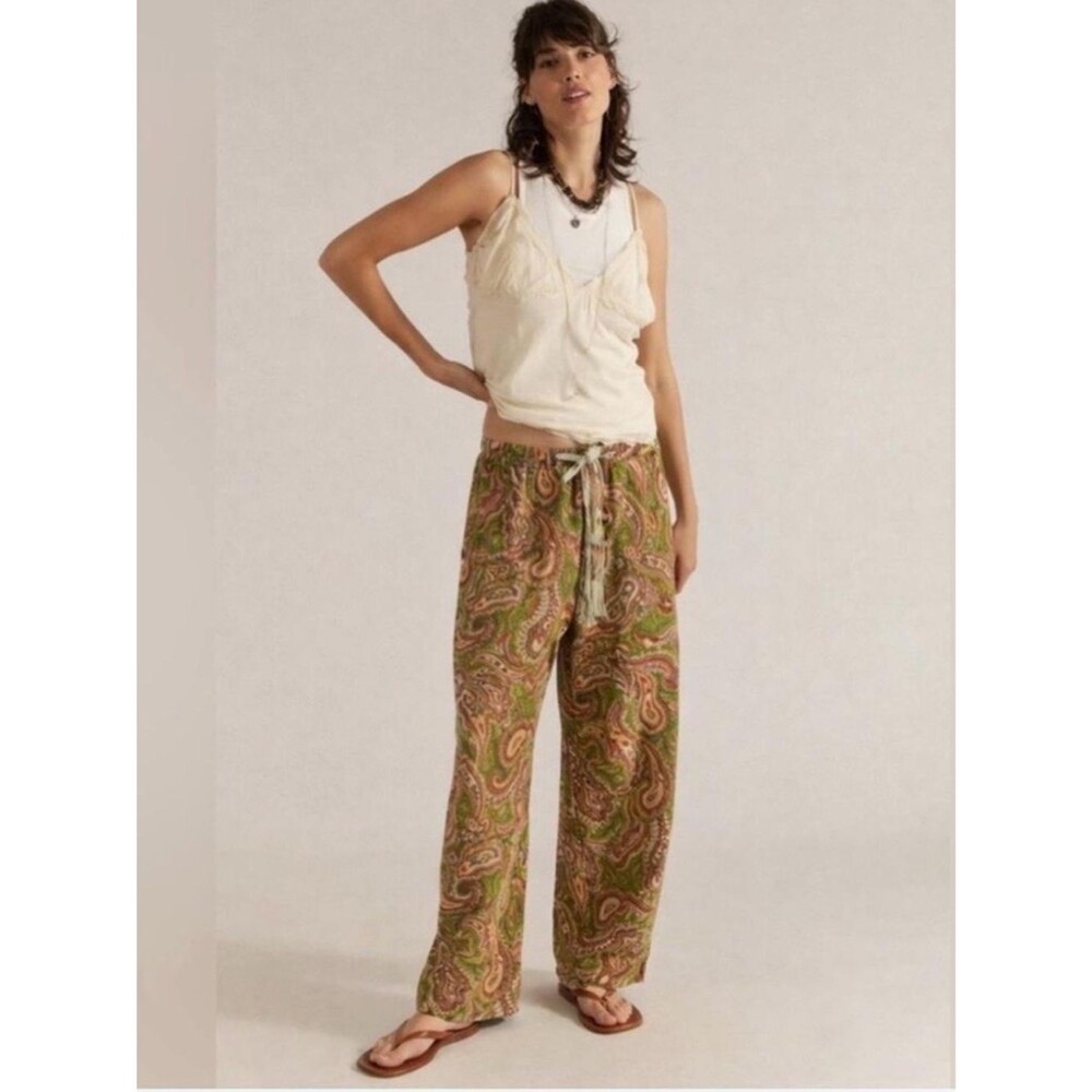 NWT Free People We the Free Jet Set Knit Pull On Pants in Green Combo sz M $168